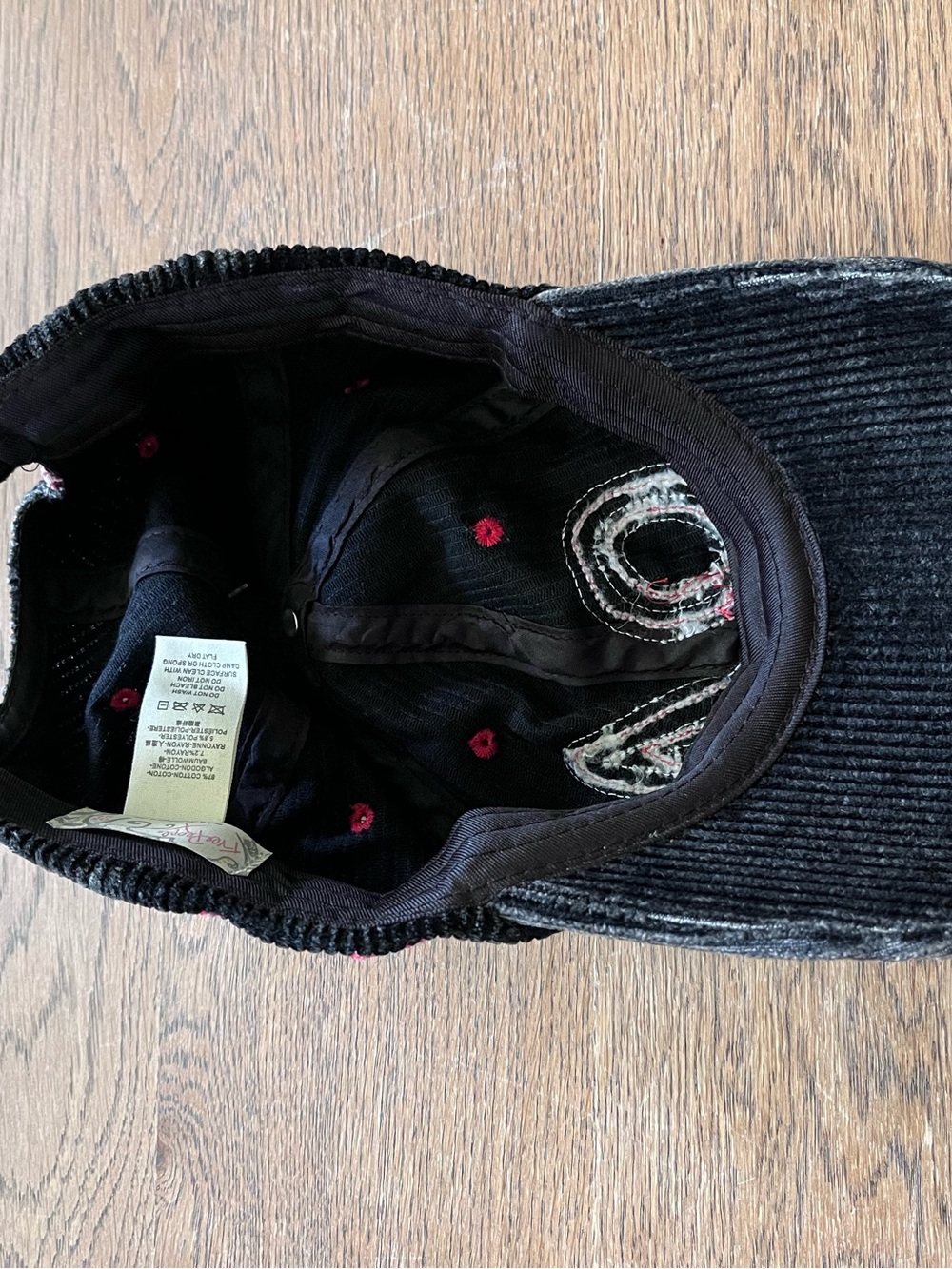 Free People Black Corduroy Cap with Red Stitching - Picture 3 of 5